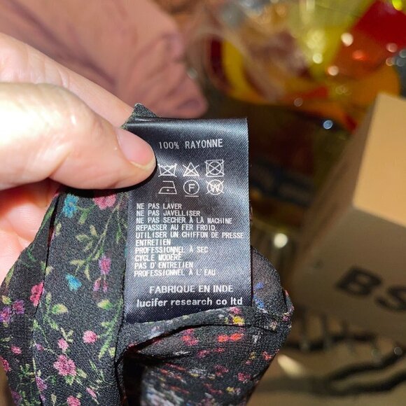 Ne Quittez Pas Womens Maxi Dress Size Small Black Chiffon Floral Pure Rayon Slip - Picture 11 of 16